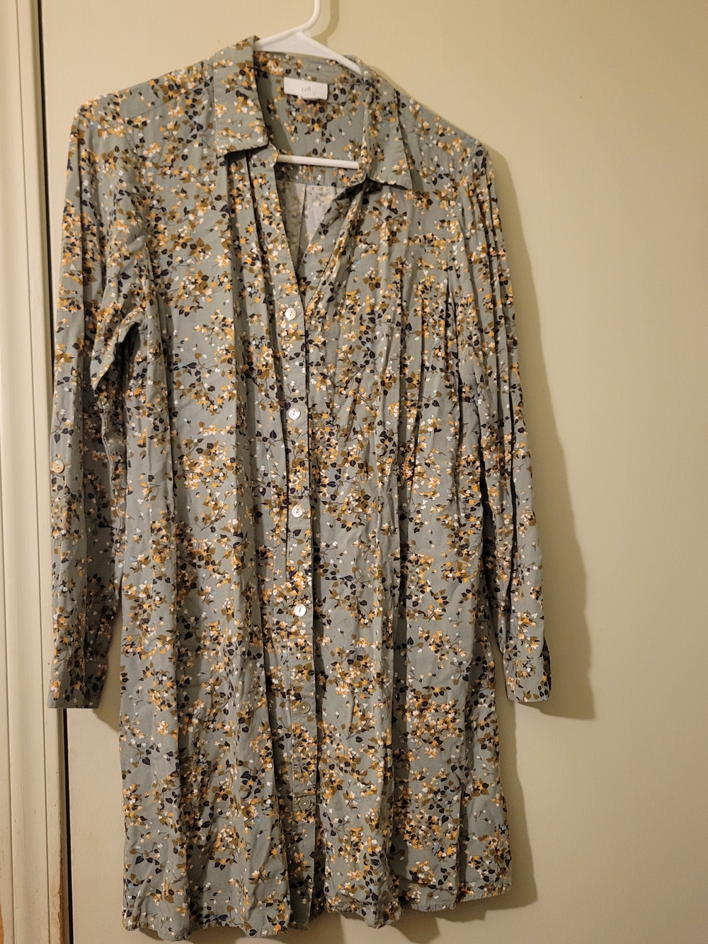 J. Jill Light Blue Floral Midi Button-Front Dress